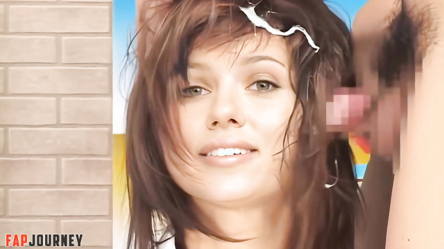 A hot bukkake party with Scarlett Johansson on the news program (sex tape)